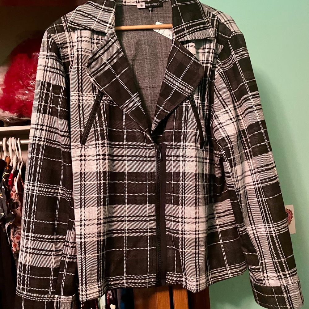Black & White Plaid Moto Jacket